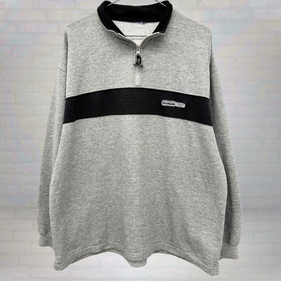 Vintage Reebok Quarter-Zip Striped Y2K Sweatshirt Size XL - Picture 1 of 5